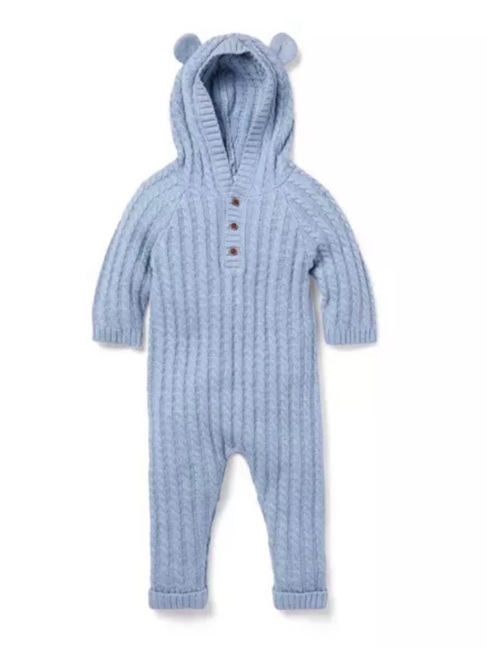 Janie and Jack Blue Cable-Knit Hooded One-Piece with Ear Detail